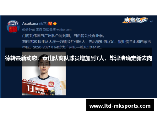 德转最新动态，泰山队离队球员增加到7人，毕津浩确定新去向